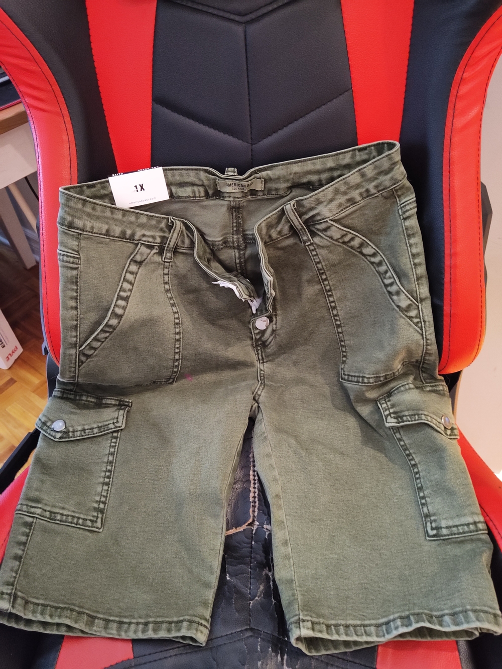 High-Rise Olive Green Cargo Jean Shorts - Women